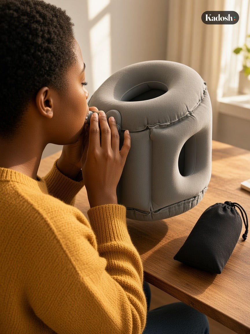 Inflatable Travel Nap Pillow for Airplane and Office Desk