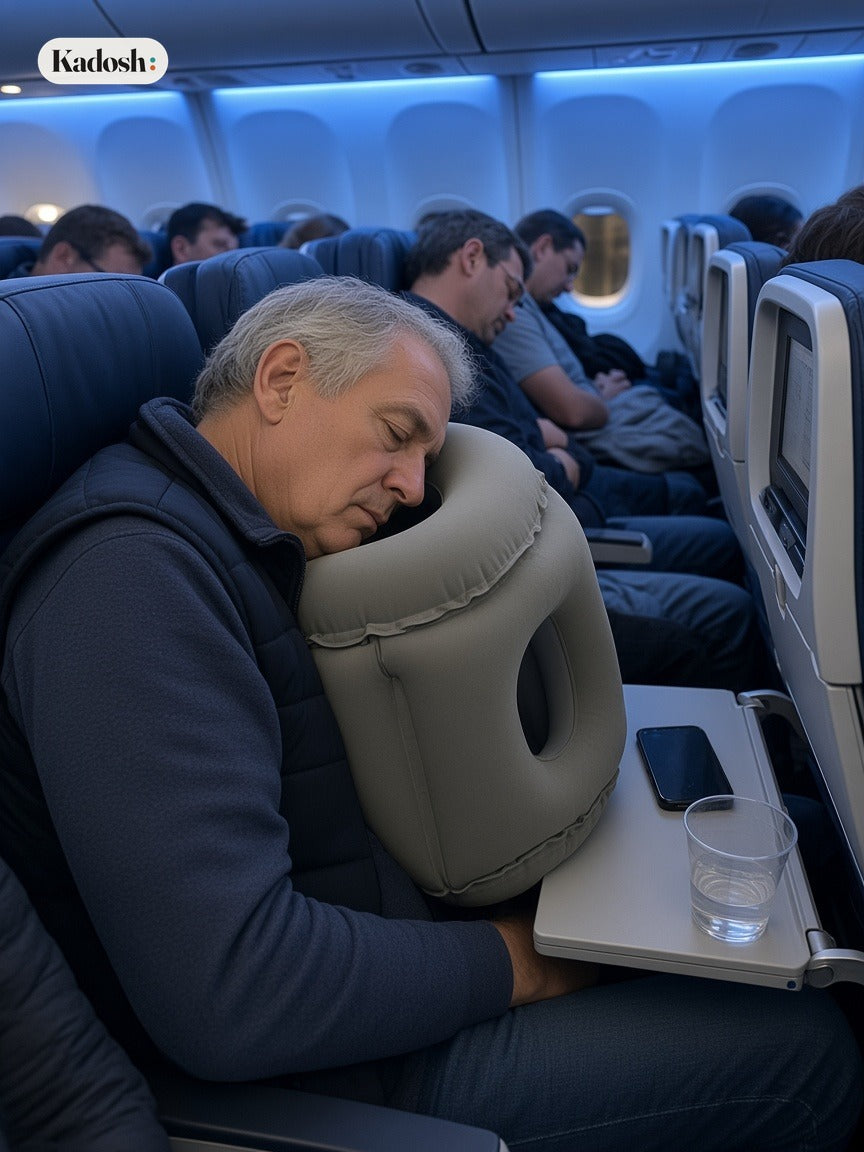 Inflatable Travel Nap Pillow for Airplane and Office Desk