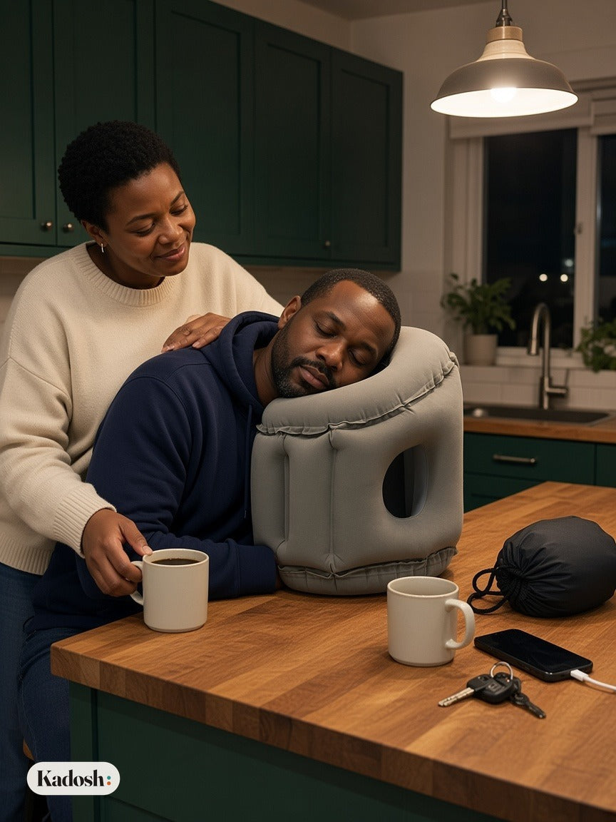 Inflatable Travel Nap Pillow for Airplane and Office Desk