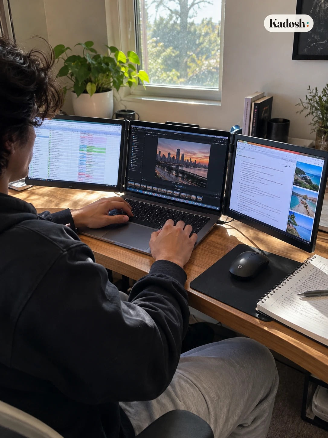 UPERFECT 14 Inch Triple Portable Monitor, Laptop Screen Extender
