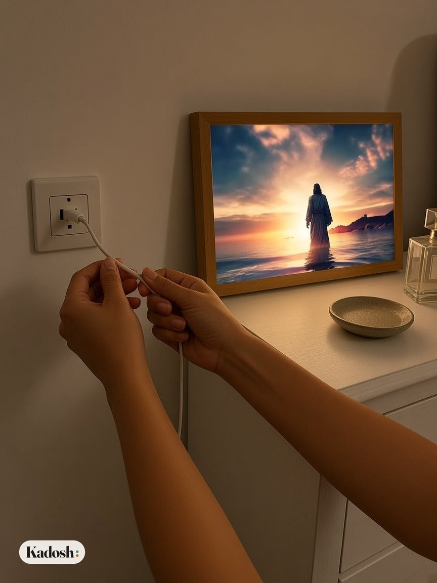 Jesus LED Light Painting, Light-Up Cross Frame Night Light