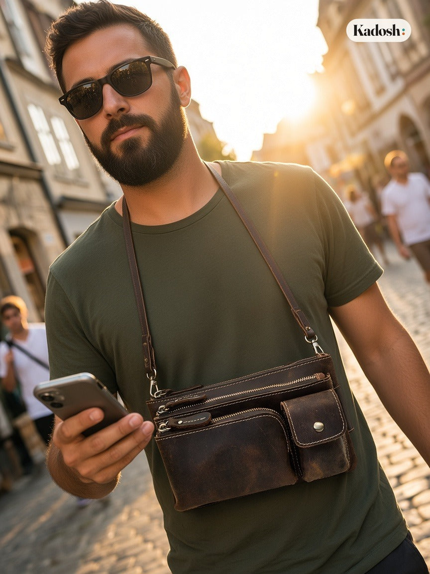 Men's Leather Waist Bag Crossbody Chest Bag