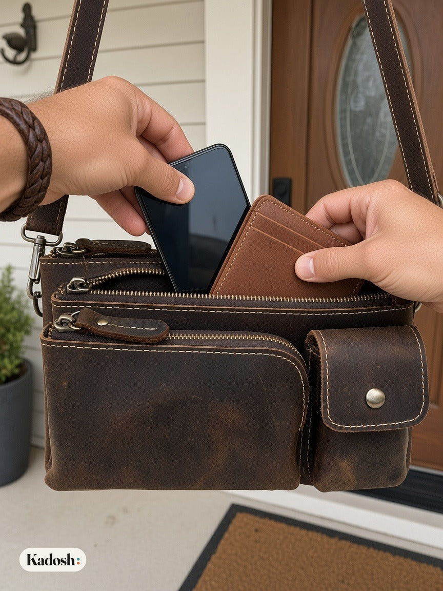 Men's Leather Waist Bag Crossbody Chest Bag