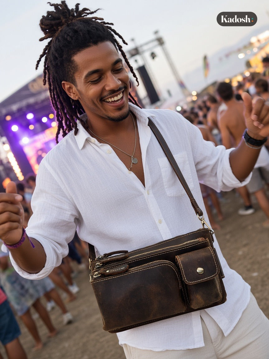 Men's Leather Waist Bag Crossbody Chest Bag