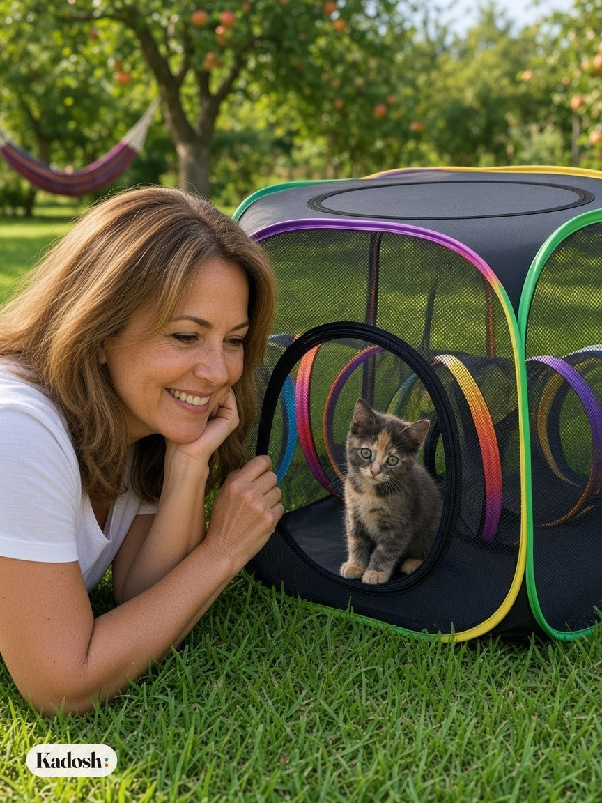 Portable Cat Enclosure, 7-in-1 Outdoor Catio with Tent & Tunnel