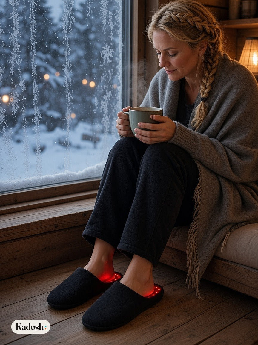 Red Light Heated Slippers, Rechargeable Foot Warmer Shoes