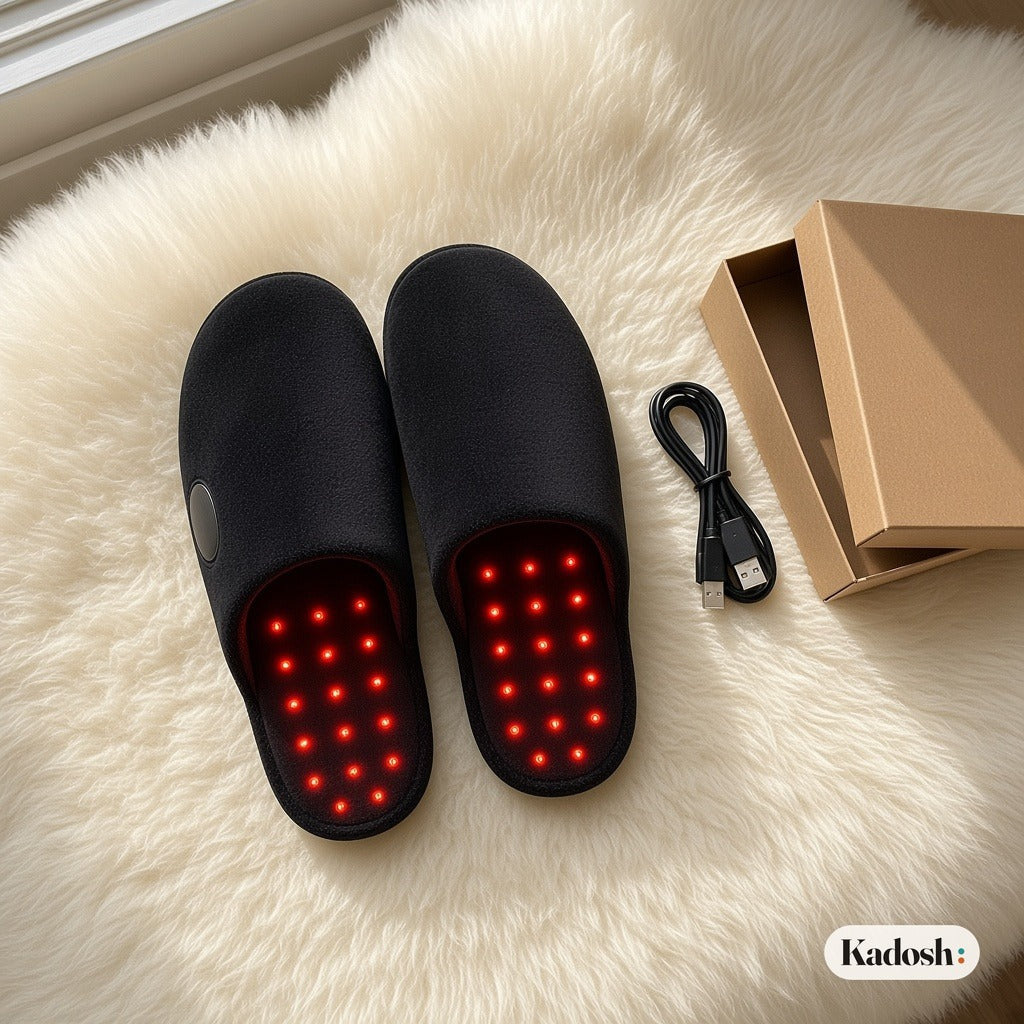 Red Light Heated Slippers, Rechargeable Foot Warmer Shoes