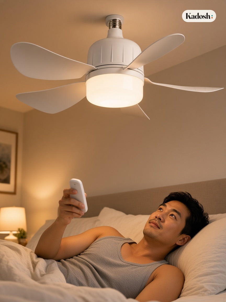 Socket Fan Light with Remote, Dimmable LED Ceiling Fan 12W