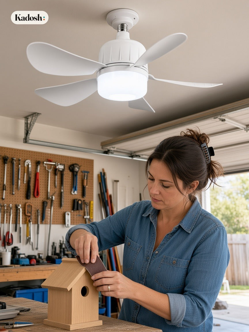 Socket Fan Light with Remote, Dimmable LED Ceiling Fan 12W