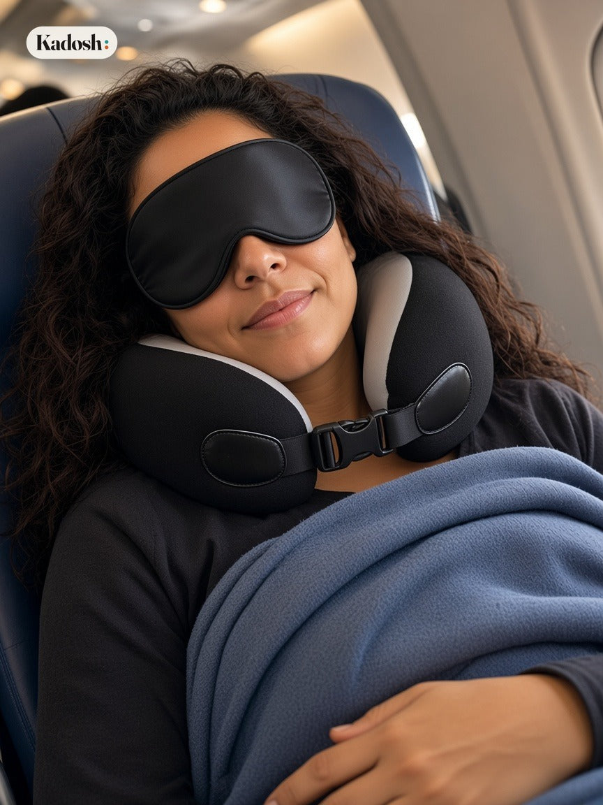 Travel Sleep Set: Memory Foam Neck Pillow and Eye Mask