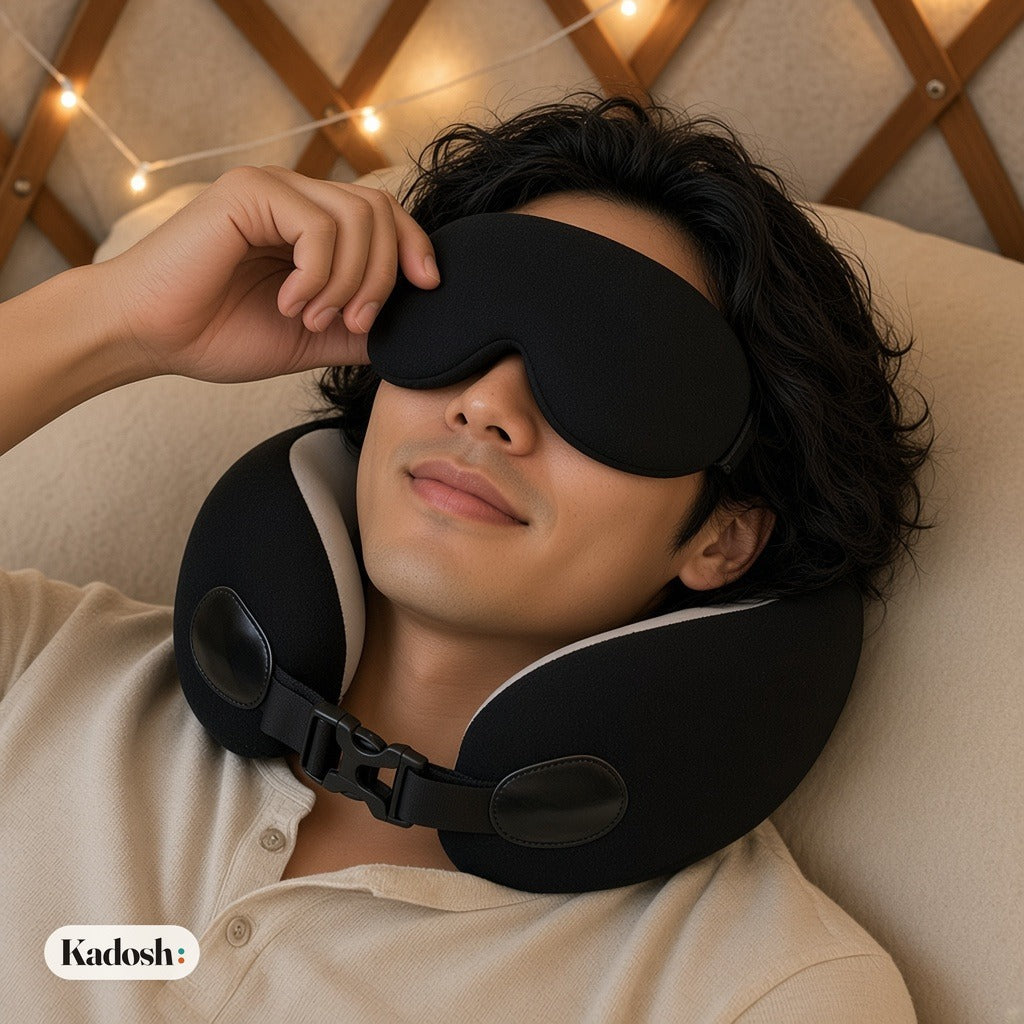 Travel Sleep Set: Memory Foam Neck Pillow and Eye Mask