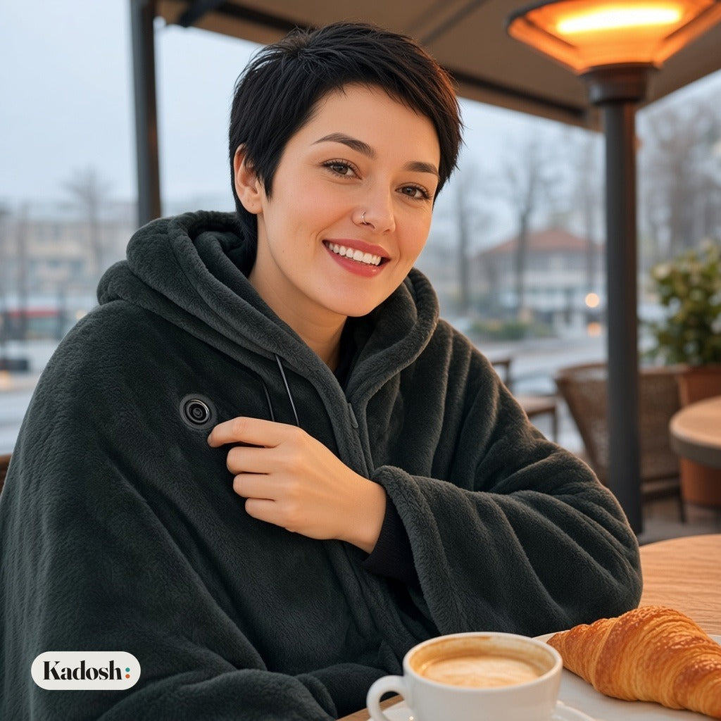 USB Heated Blanket Poncho Shawl Wrap with Zipper, 59x31in