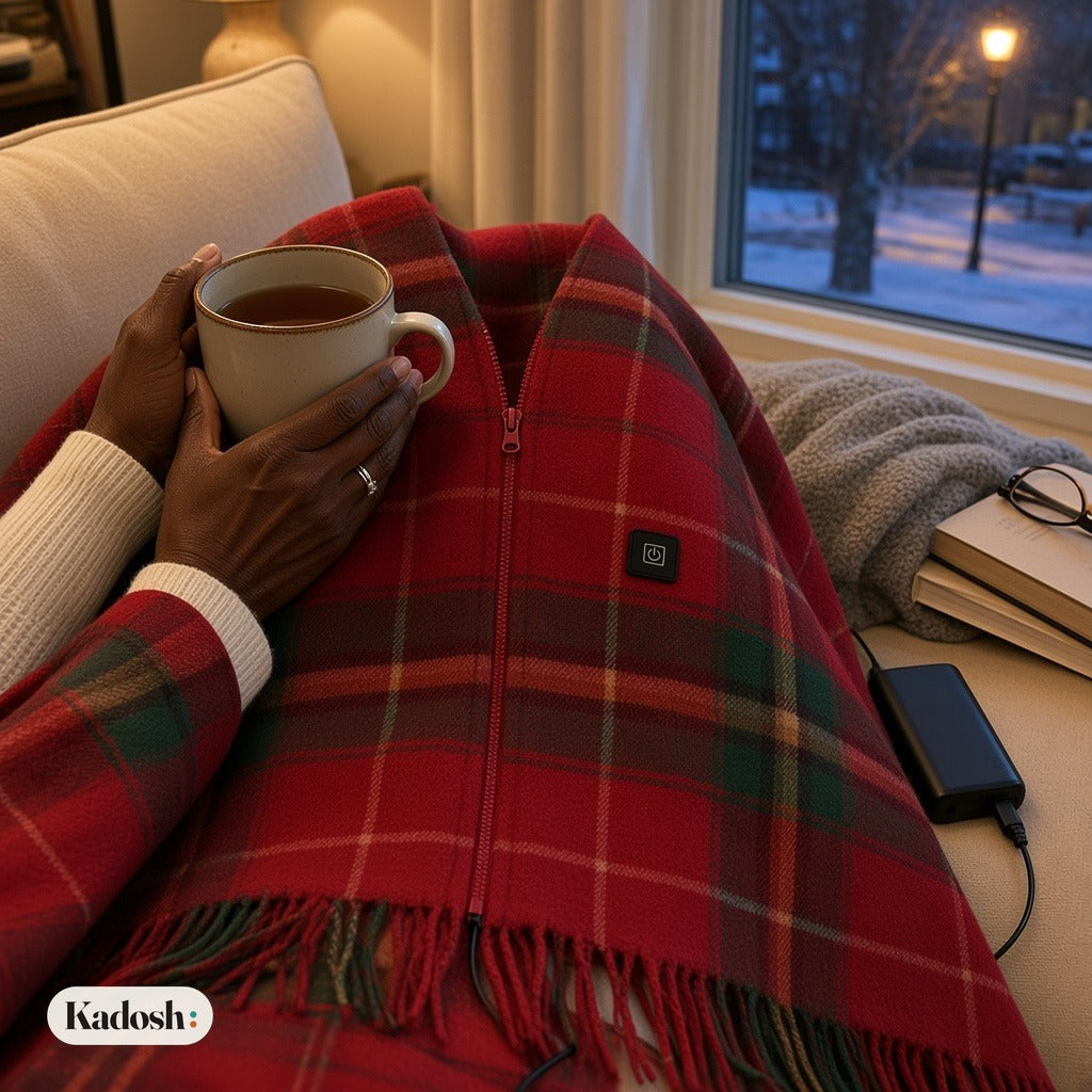 USB Heated Shawl Wearable Heating Blanket with Zipper, 79x24in