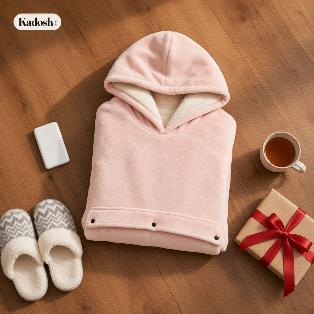 USB Heated Wearable Blanket Hoodie, Oversized Sherpa Heated Robe