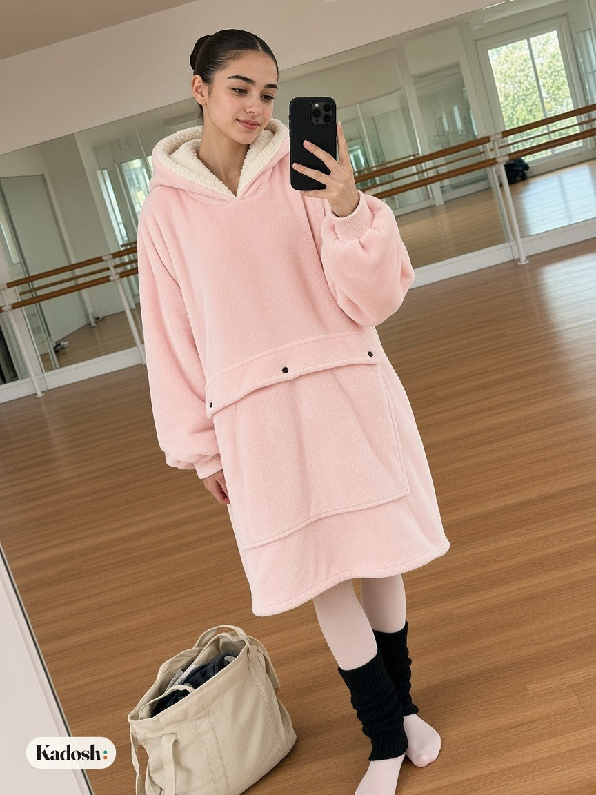 USB Heated Wearable Blanket Hoodie, Oversized Sherpa Heated Robe