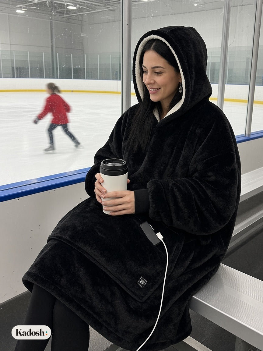 USB Heated Wearable Blanket Hoodie, Oversized Sherpa Heated Robe