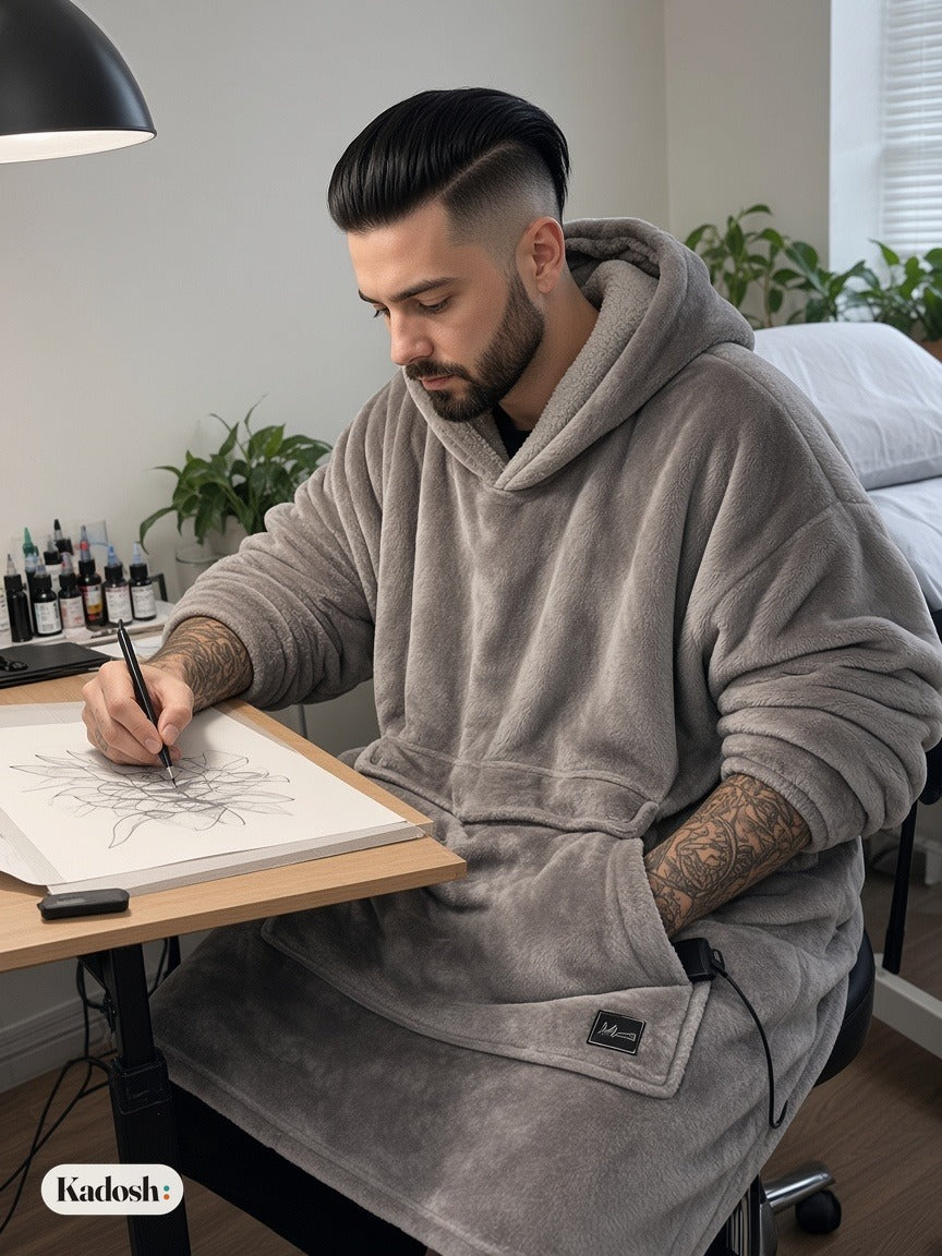USB Heated Wearable Blanket Hoodie, Oversized Sherpa Heated Robe