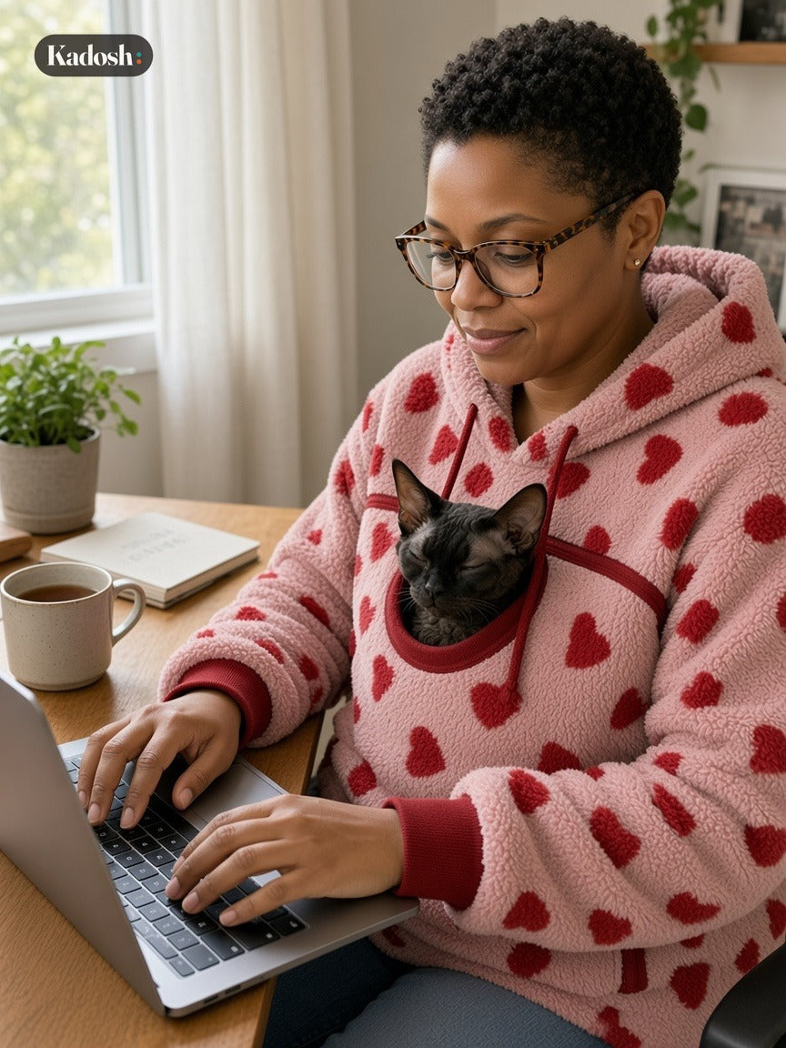 Women's Pet Pouch Hoodie with Kangaroo Pocket for Cats