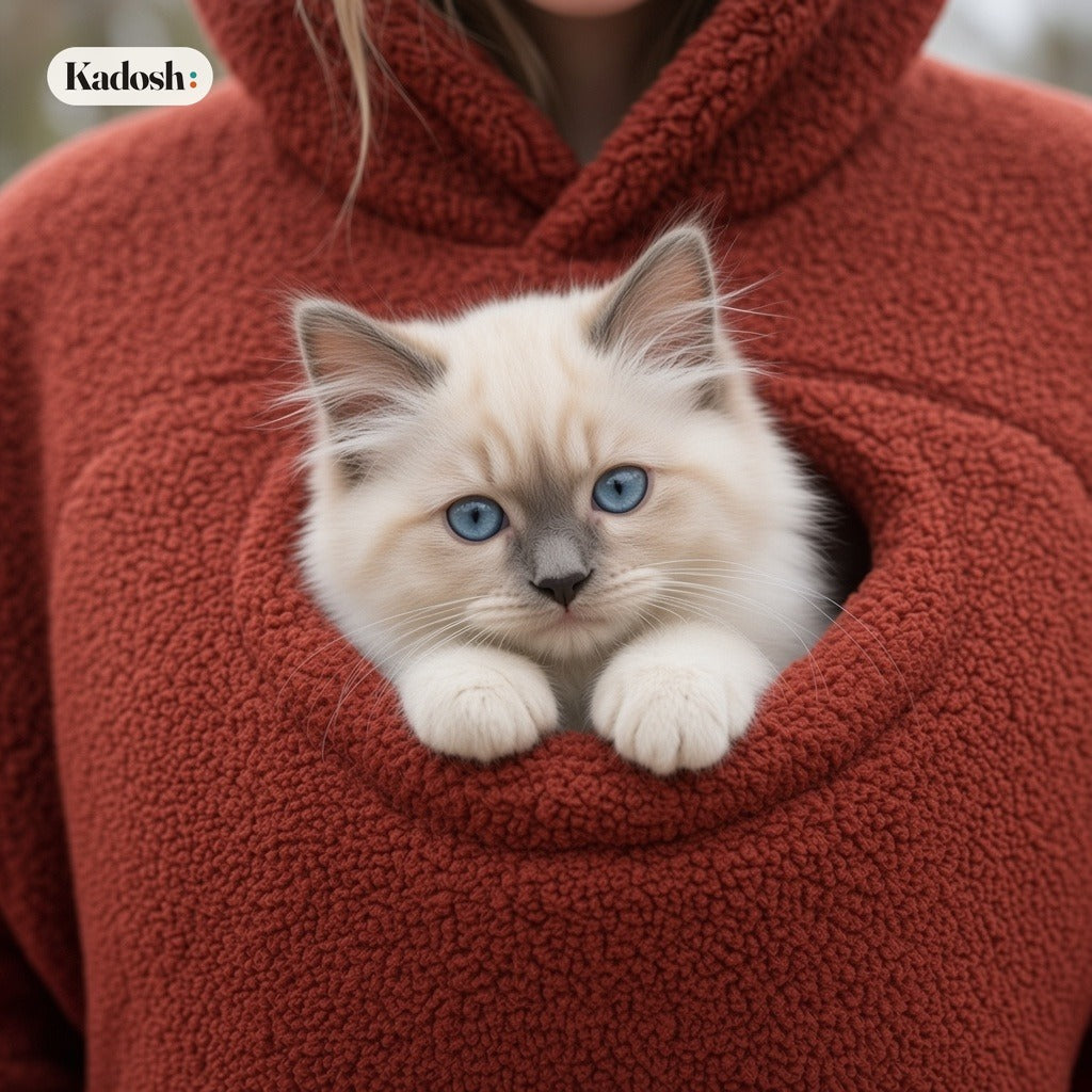 Women's Pet Pouch Hoodie with Kangaroo Pocket for Cats