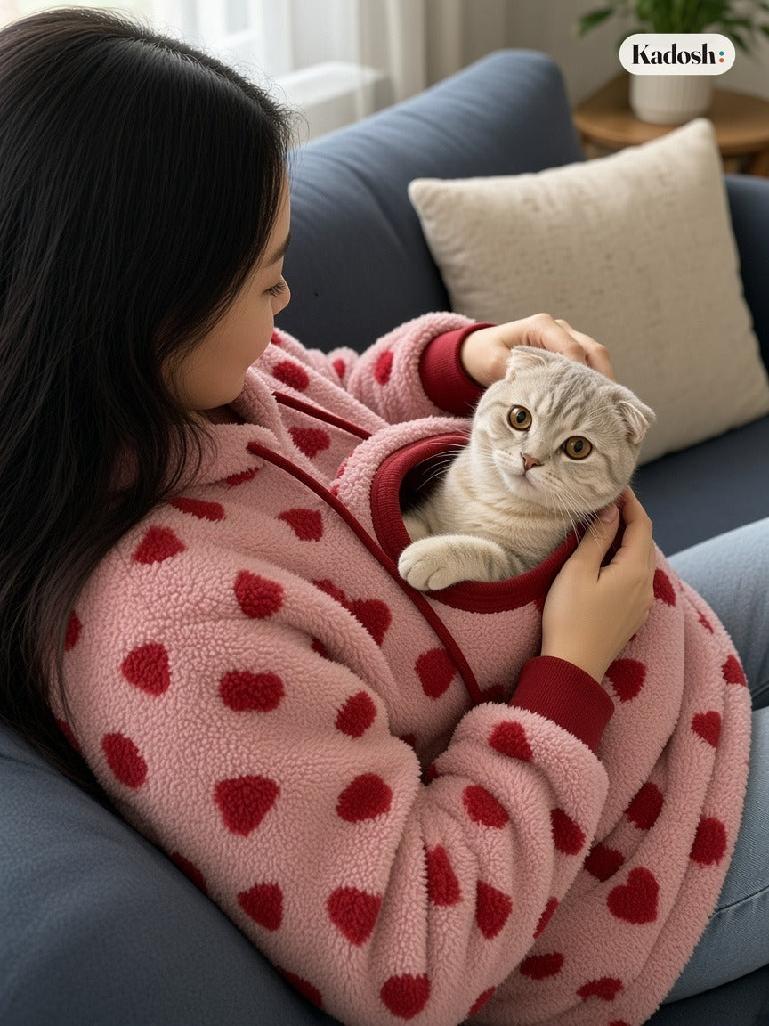 Women's Pet Pouch Hoodie with Kangaroo Pocket for Cats