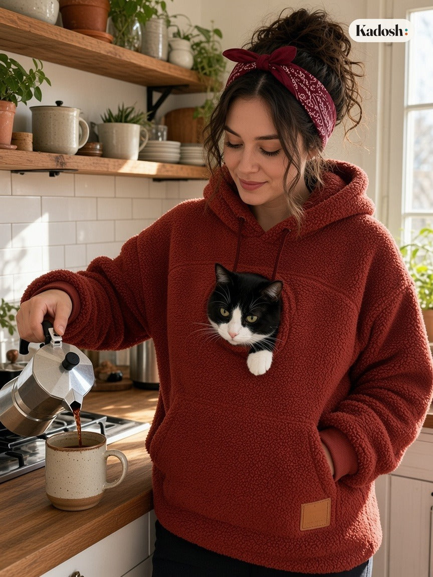Women's Pet Pouch Hoodie with Kangaroo Pocket for Cats