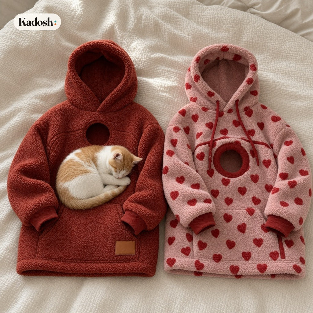 Women's Pet Pouch Hoodie with Kangaroo Pocket for Cats