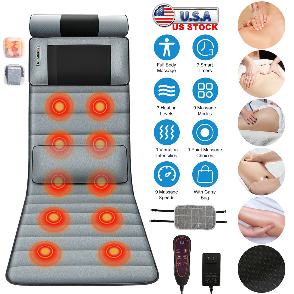 Heated Full Body Massage Mat with 10 Vibration Motors & Neck Massager