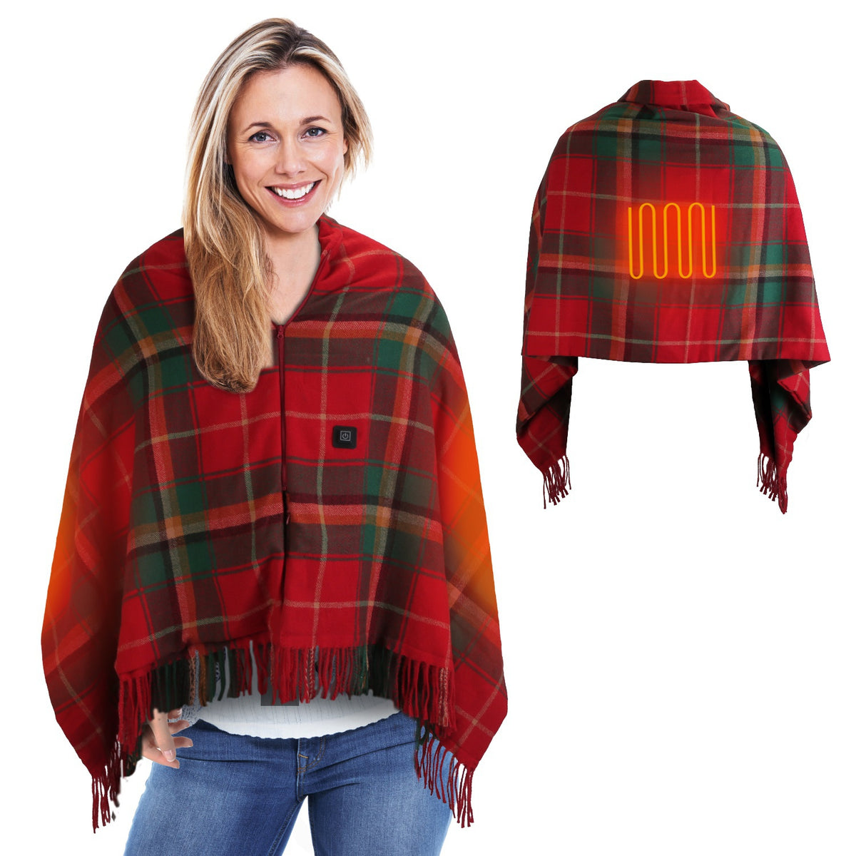 USB Heated Shawl Wearable Heating Blanket with Zipper, 79x24in